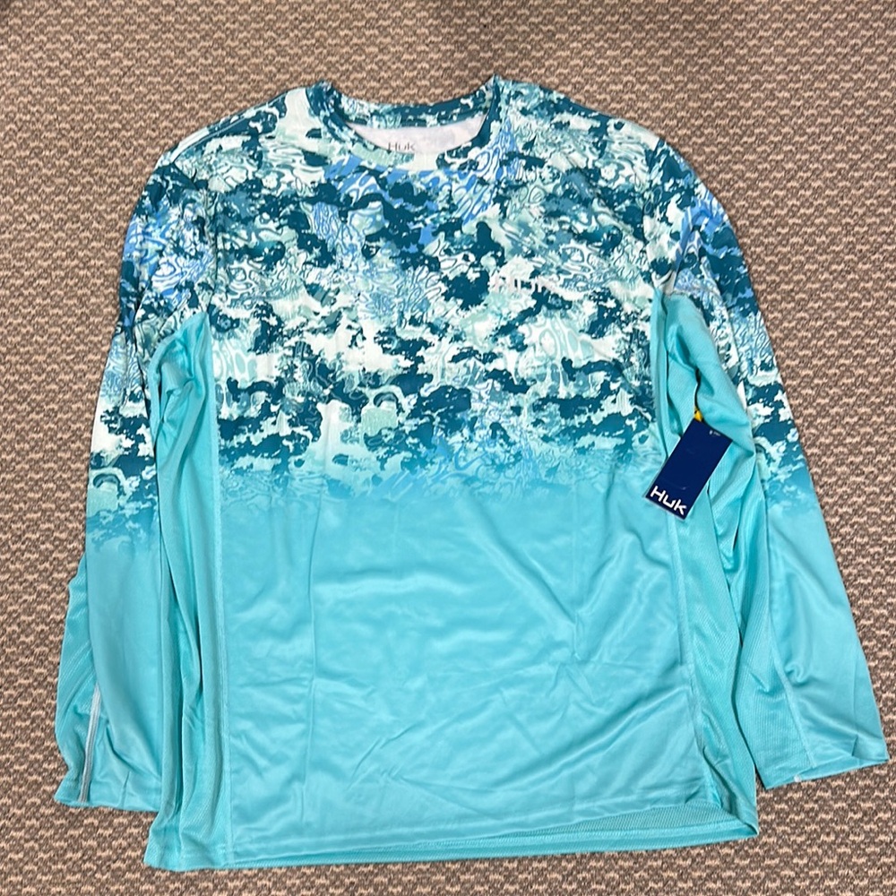 Huk Aqua and White Fishing Shirt